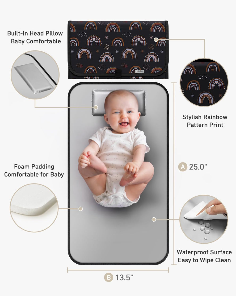 Babebay portable diaper changing pad opened for comfortable diaper changes.