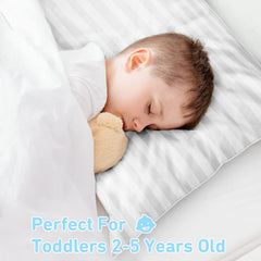 Babebay toddler pillow 13x18 on bed demonstrates cozy home sleeping companion.