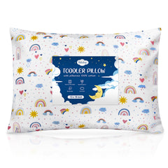 Babebay toddler pillow pattern shows sunshine rainbow for happier naps and relaxed bedtime.