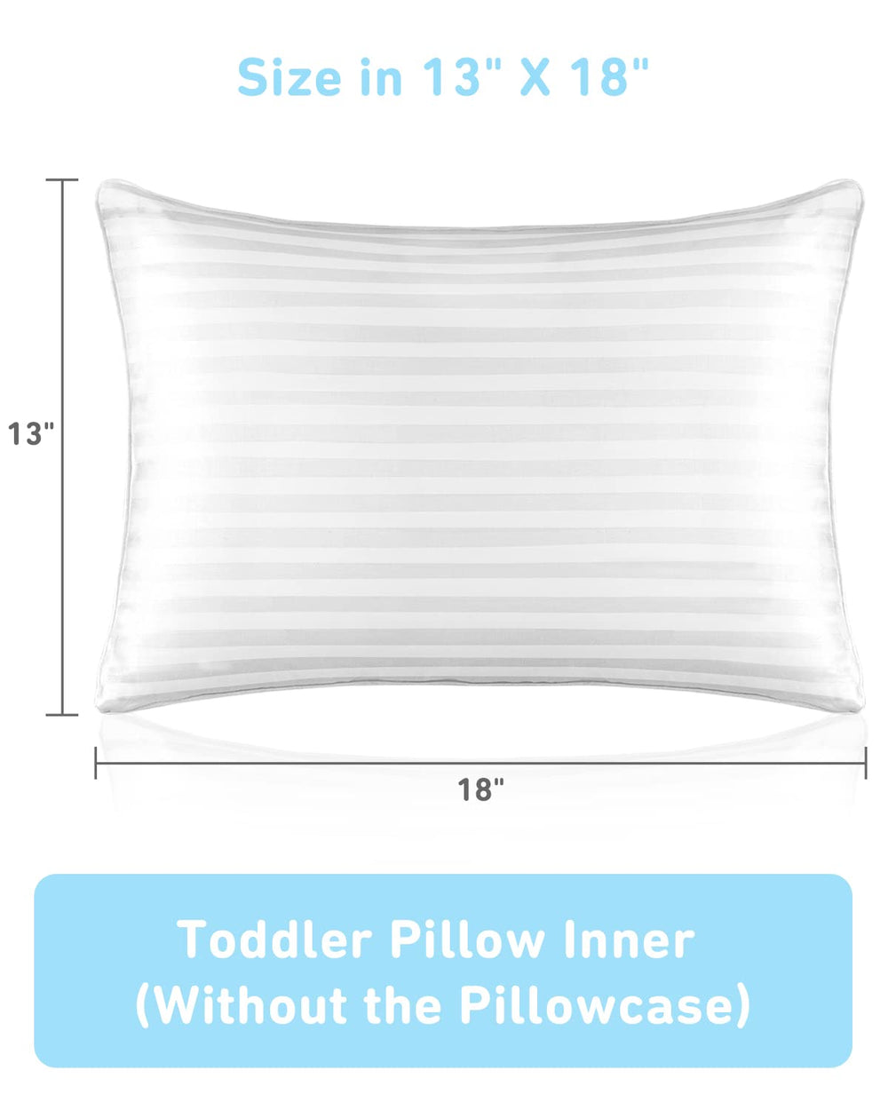 Babebay toddler pillow size label confirms 13 x 18 inches.