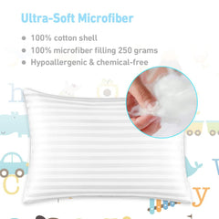 Babebay toddler pillow soft breathable cotton cover with hypoallergenic filling.