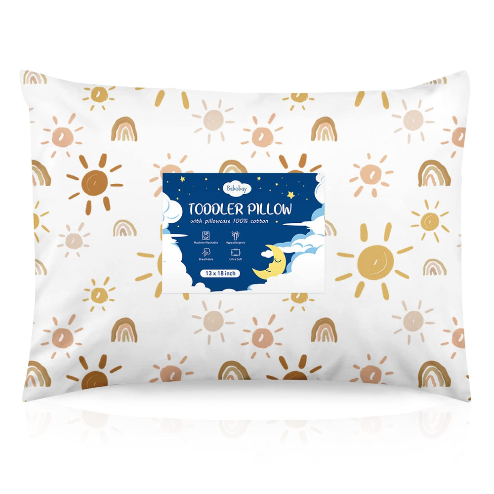 Babebay toddler pillow Sunshine Rainbow pattern comforts during nap and playtime.