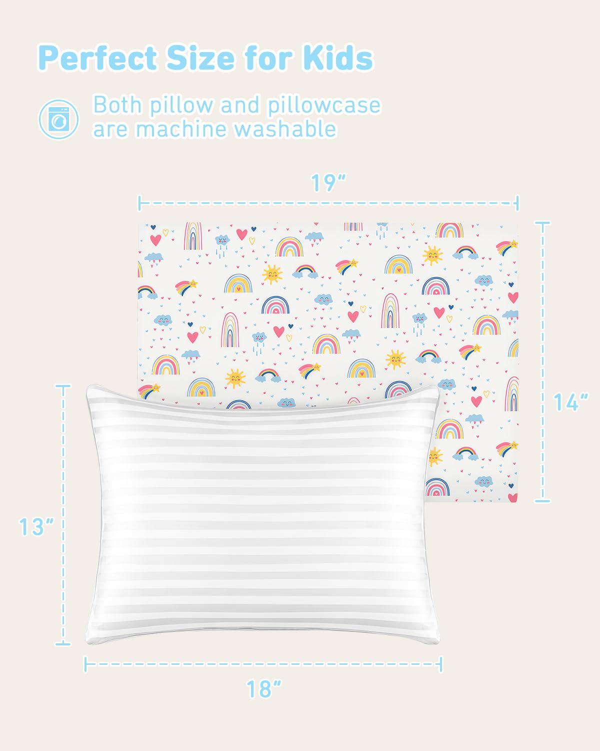 Babebay toddler pillow unisex design fits any bedding for boys or girls.