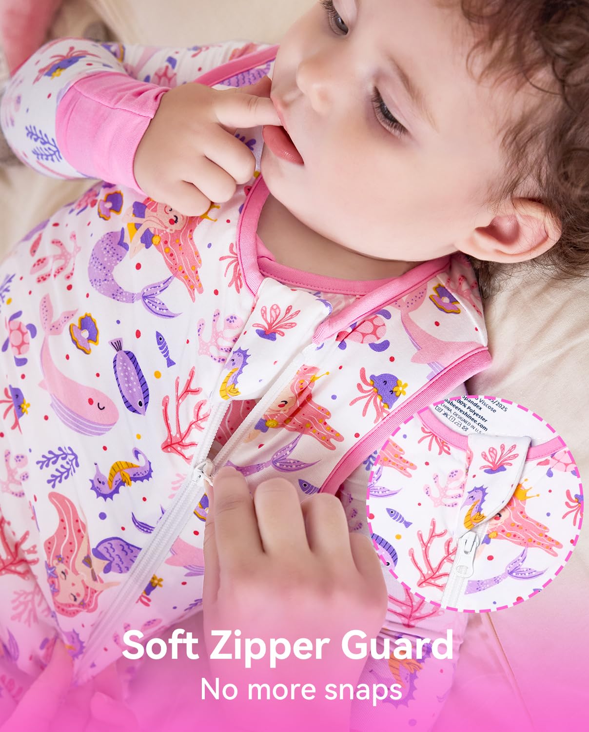 Babee Reshinee sleep sack zipper area with protective features for skin