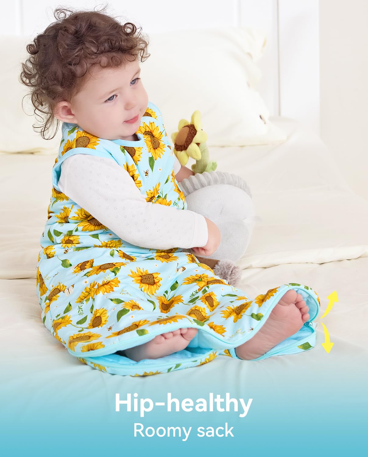 Babee Reshinee sleep sack shows two-way zipper for easy diaper changes