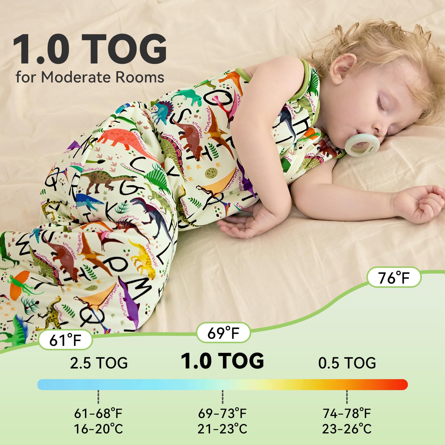 Babee Reshinee sleep sack offers roomy fit for kicking and growth.