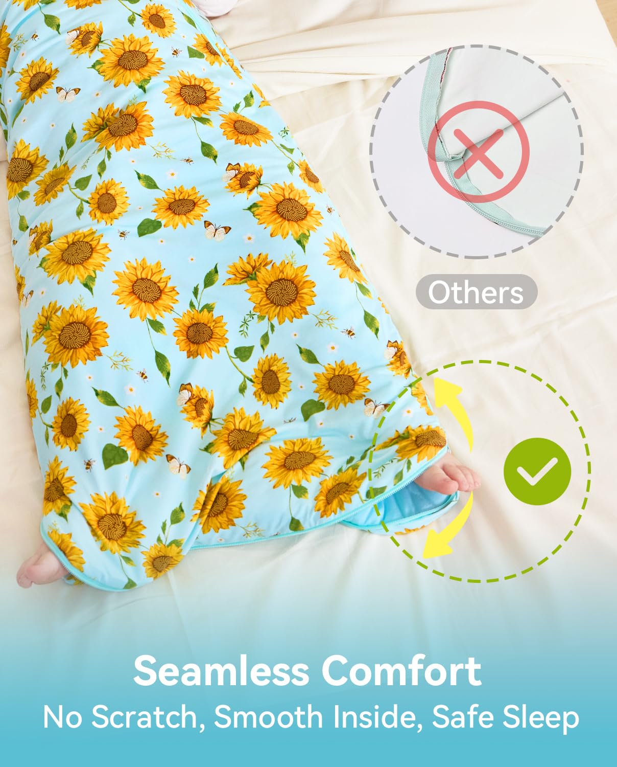Babee Reshinee sleep sack deep neckline design keeps fabric away from face