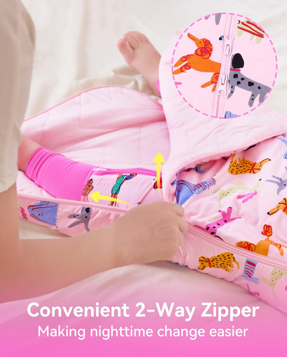 Babee Reshinee sleep sack two-way zipper detail for easy diaper changes
