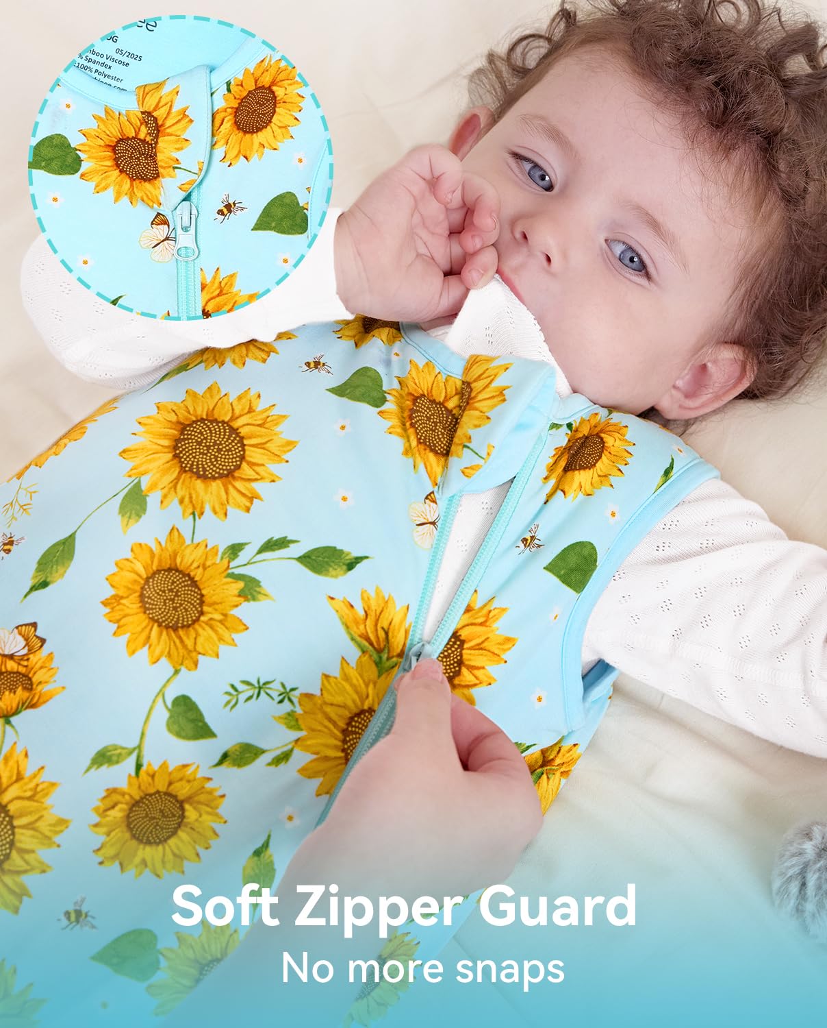 Babee Reshinee sleep sack two-way zipper enables easy diaper changes