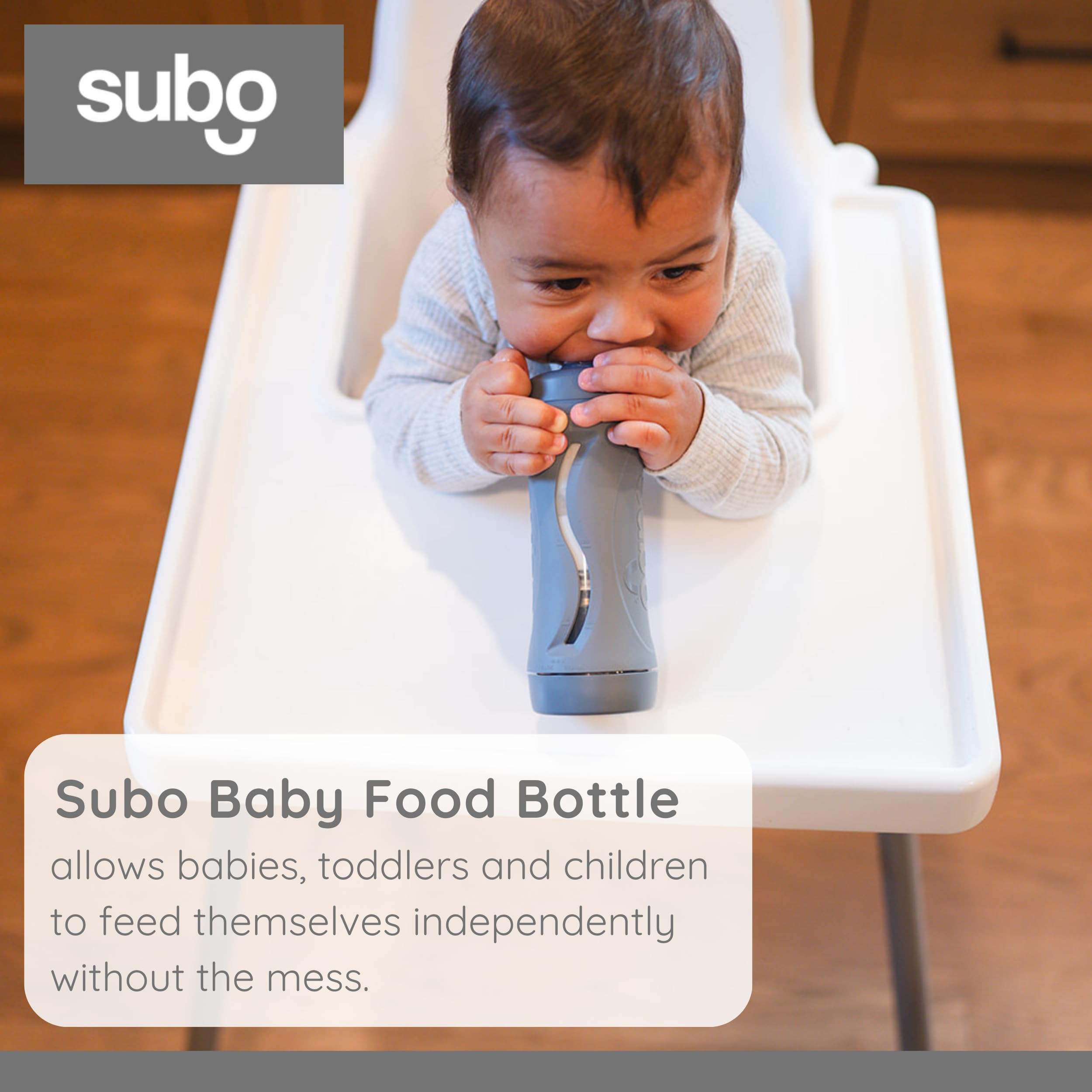 Subo bottle on the go, compact design for travel meals.