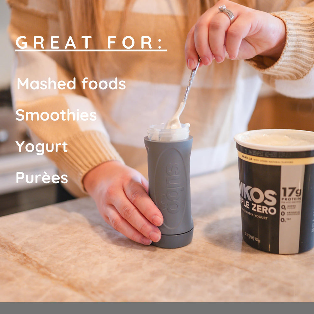 Subo silicone cup detail, reusable and washable for sustainable feeding.