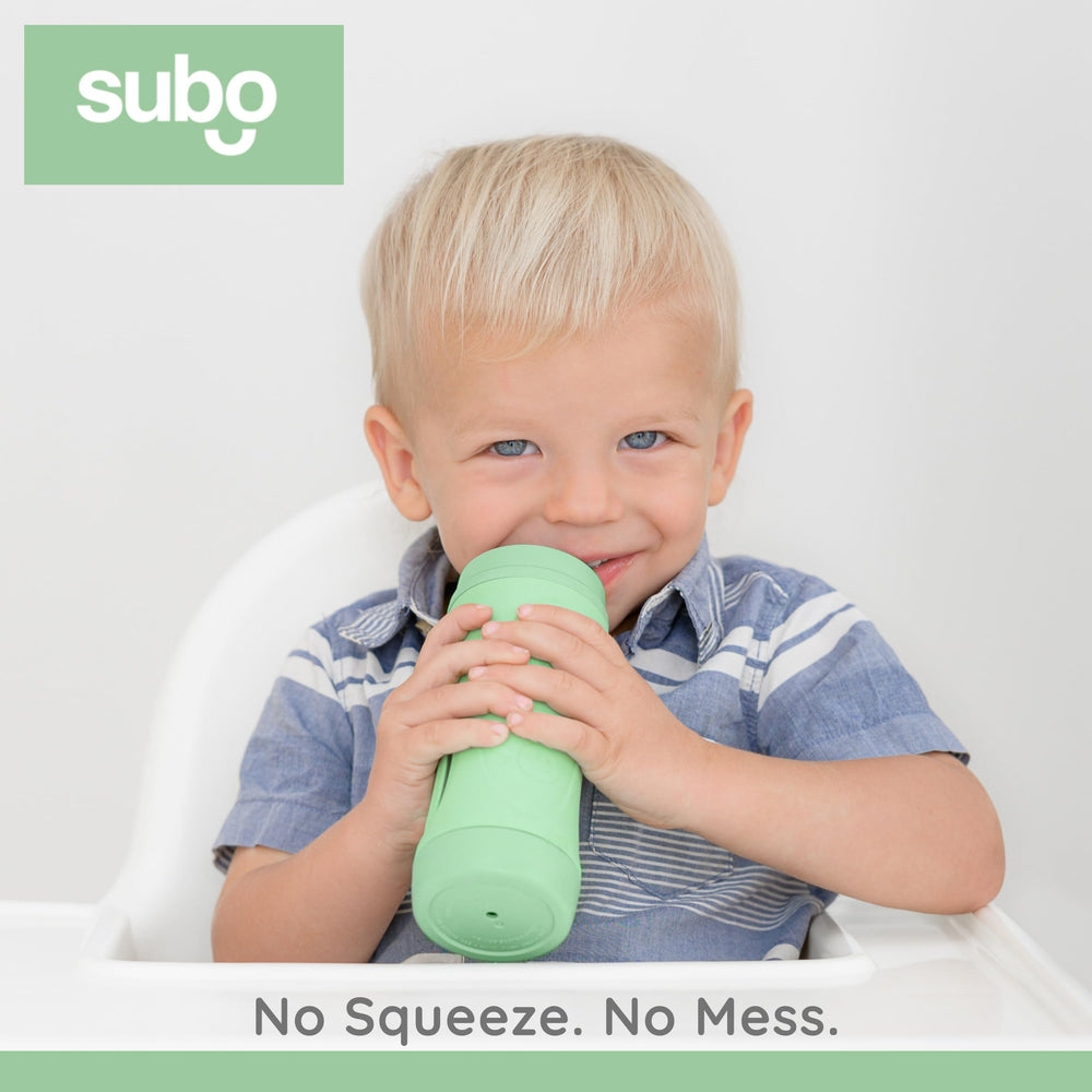 Babeehive Subo bottle mint family mealtime scene supports independent eating.