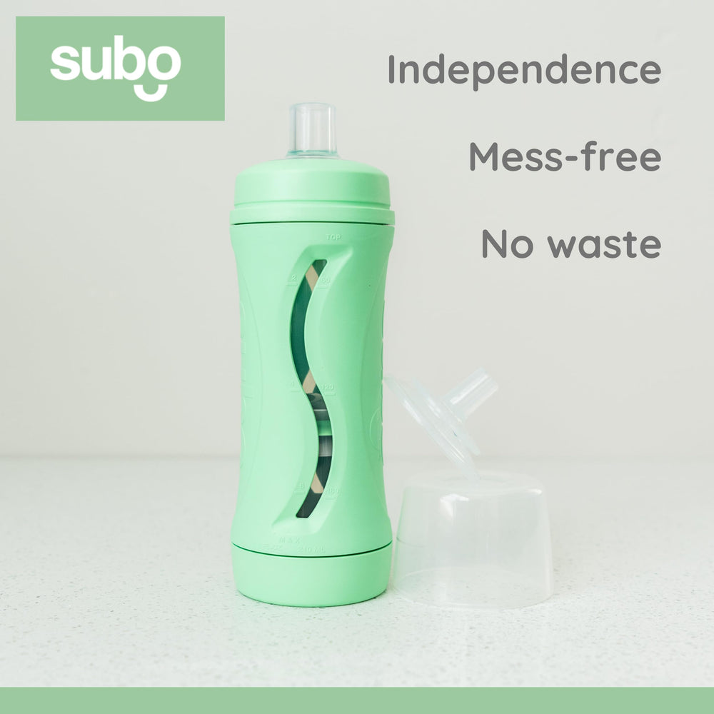 Babeehive Subo bottle mint travel-friendly setup suits daycare or school.