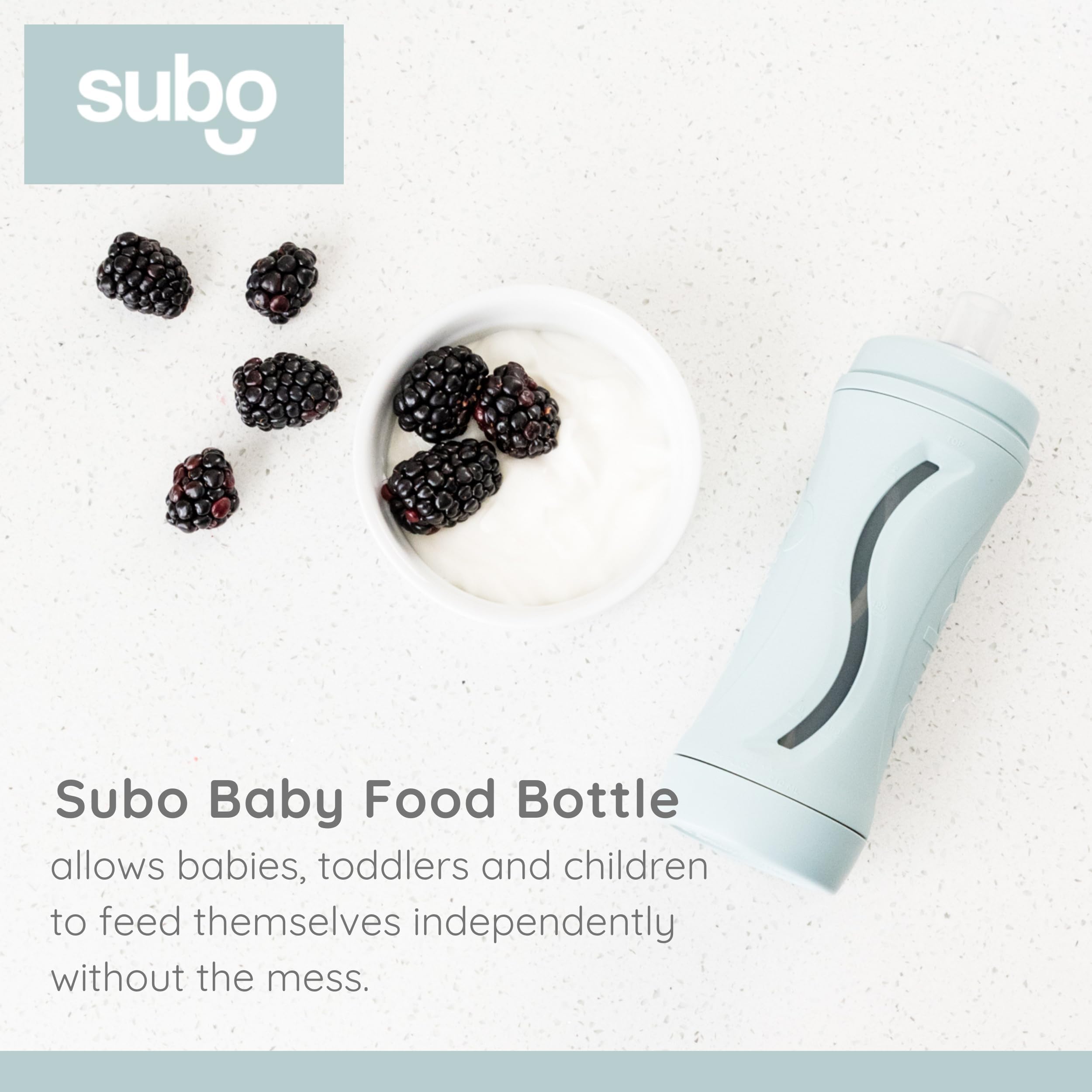 Babeehive Subo bottle in use during mealtime, promoting independent feeding.