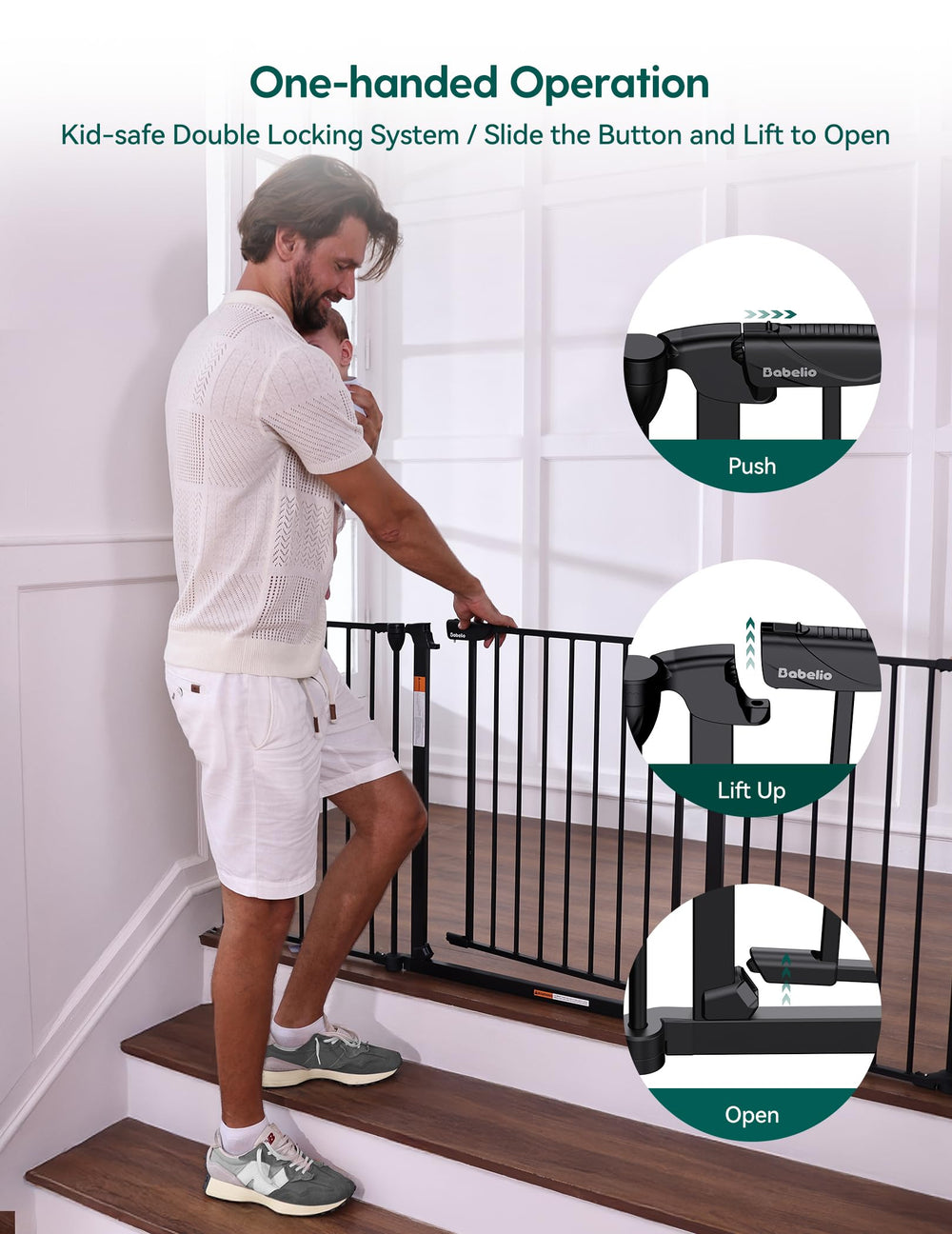 Babelio 102in extra wide gate auto-close and stay-open modes for multitasking