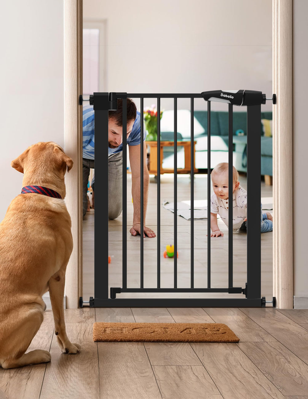 BABELIO 30-inch tall gate blocks crawling toddlers while staying easy to pass.