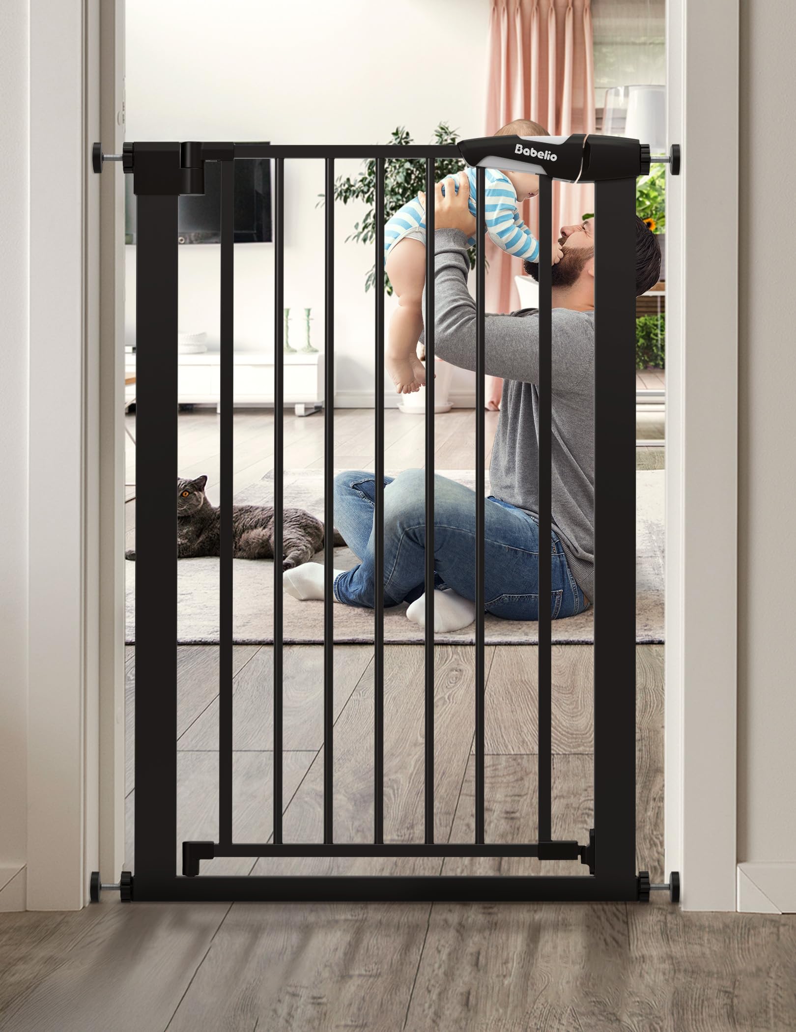 BABELIO 36-inch tall narrow baby gate mounted in doorway for safety