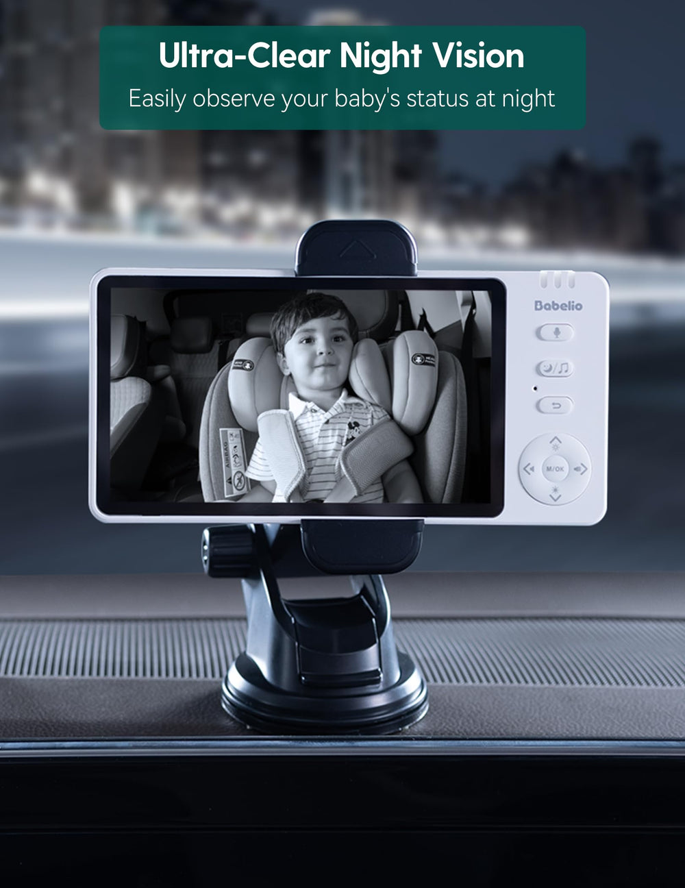 BABELIO 360 rotatable backseat mirror enables complete child view.