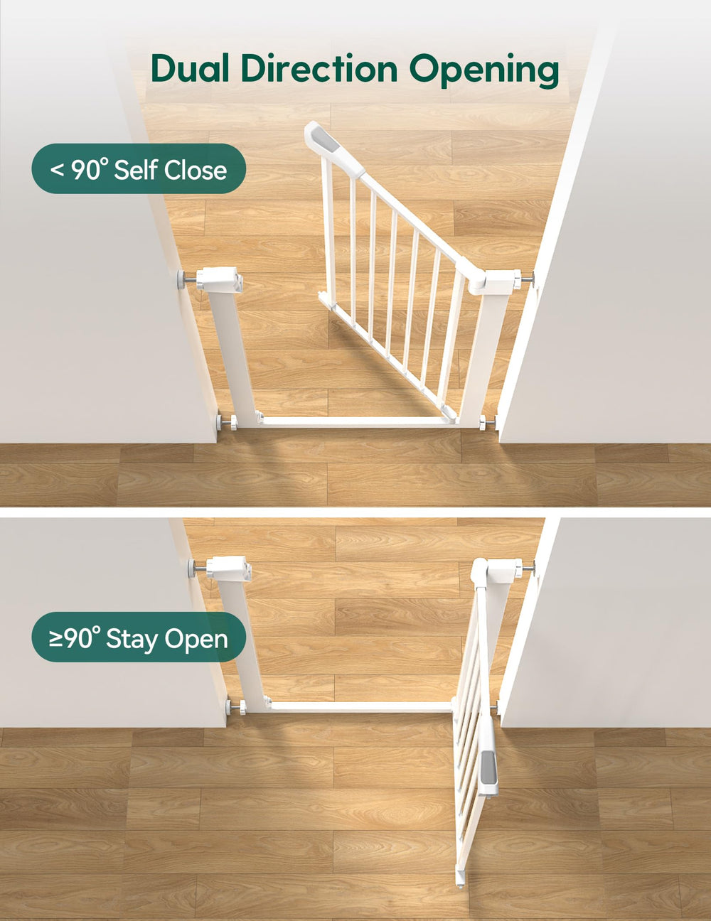 BABELIO auto-close feature on the 36in narrow baby gate closes gate securely.