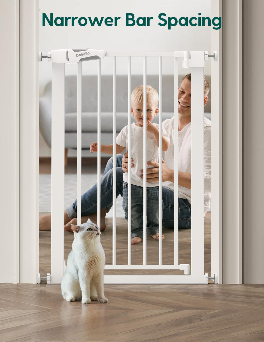 BABELIO 36in narrow baby gate width adjusted 26 to 28.5 inches in a doorway.