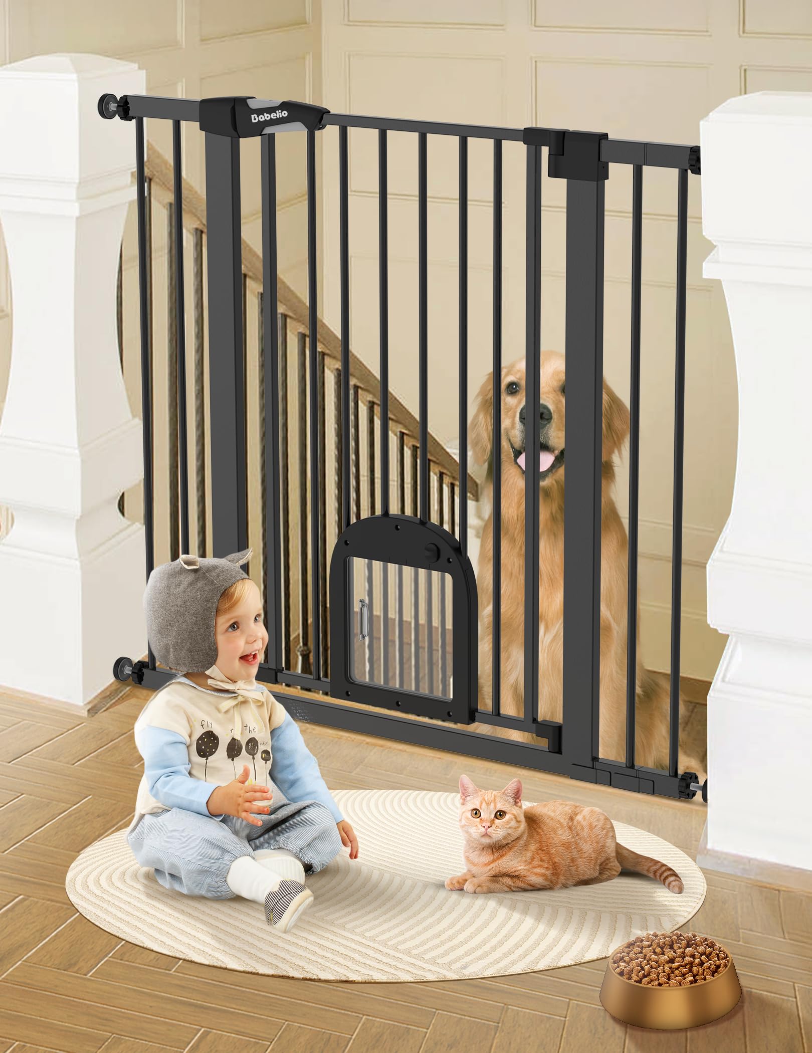 BABELIO 36in tall baby gate in closed position, enhancing stair safety.