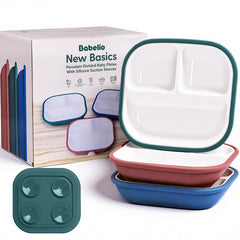 BABELIO 8-inch toddler porcelain plate with suction sticks to trays for mess-free meals.