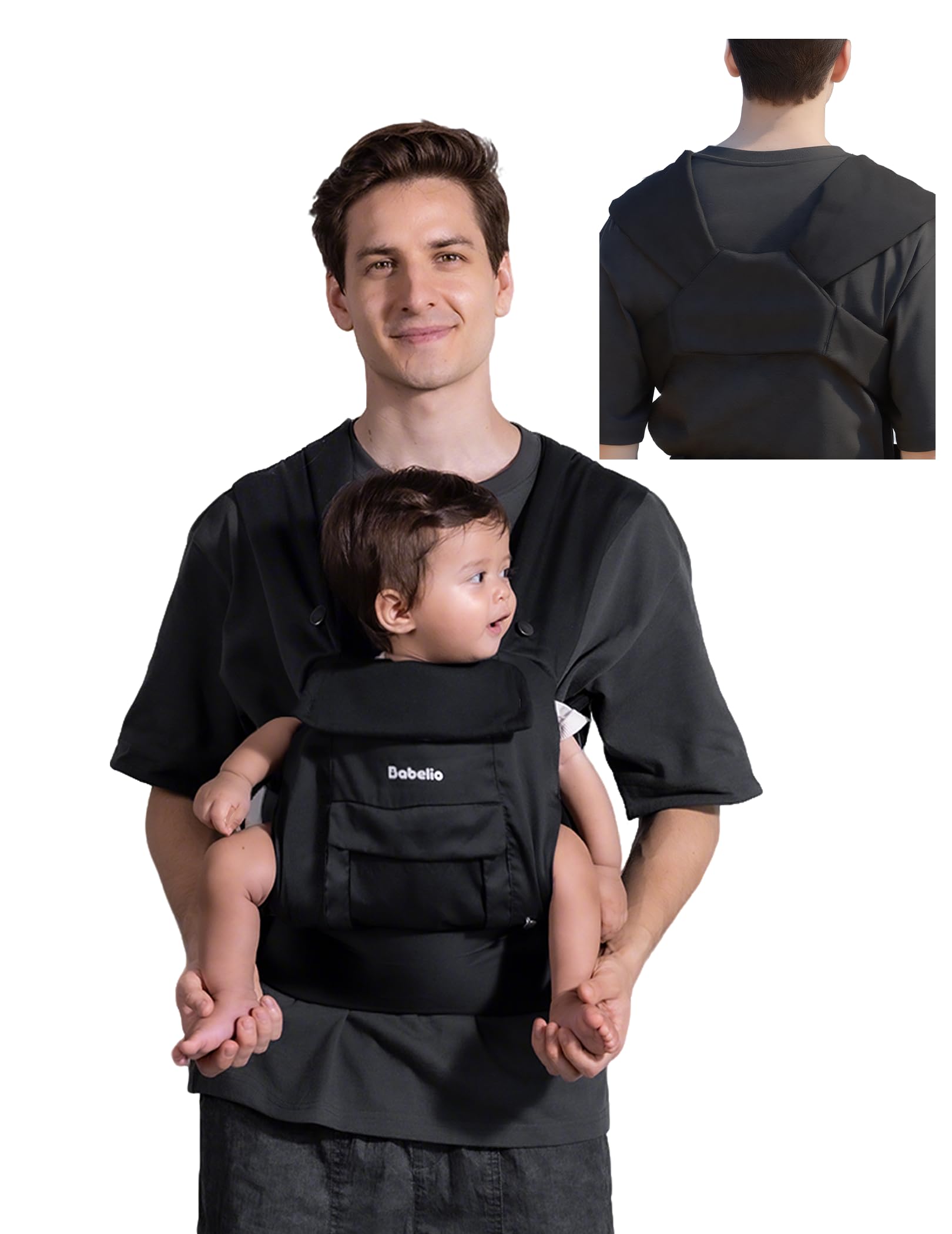 Close-up of the BABELIO carrier wide-shoulder-straps for balanced weight distribution and comfort.