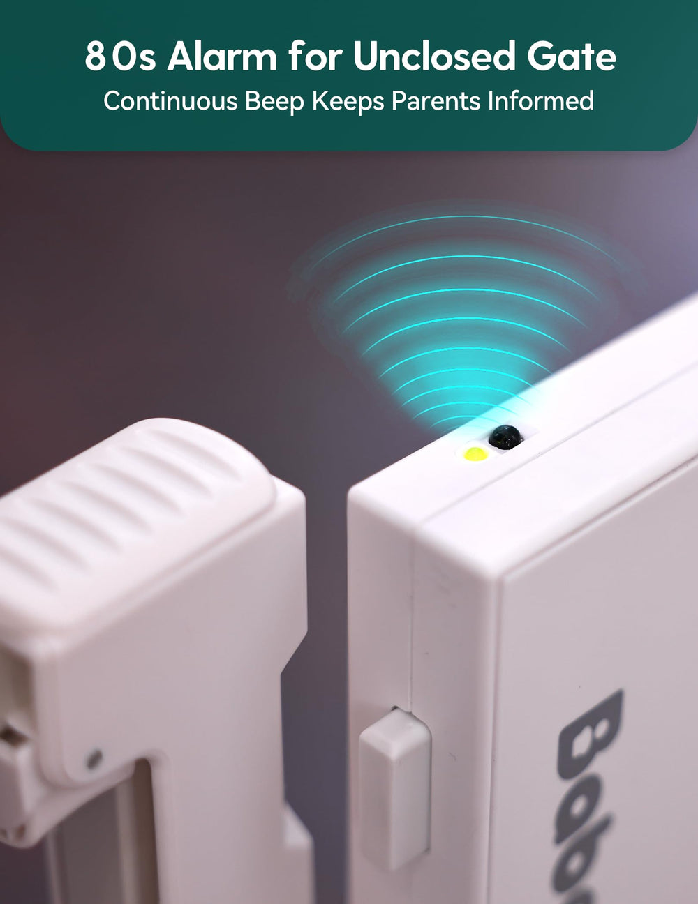 BABELIO baby gate alarm system signals when not fully closed.