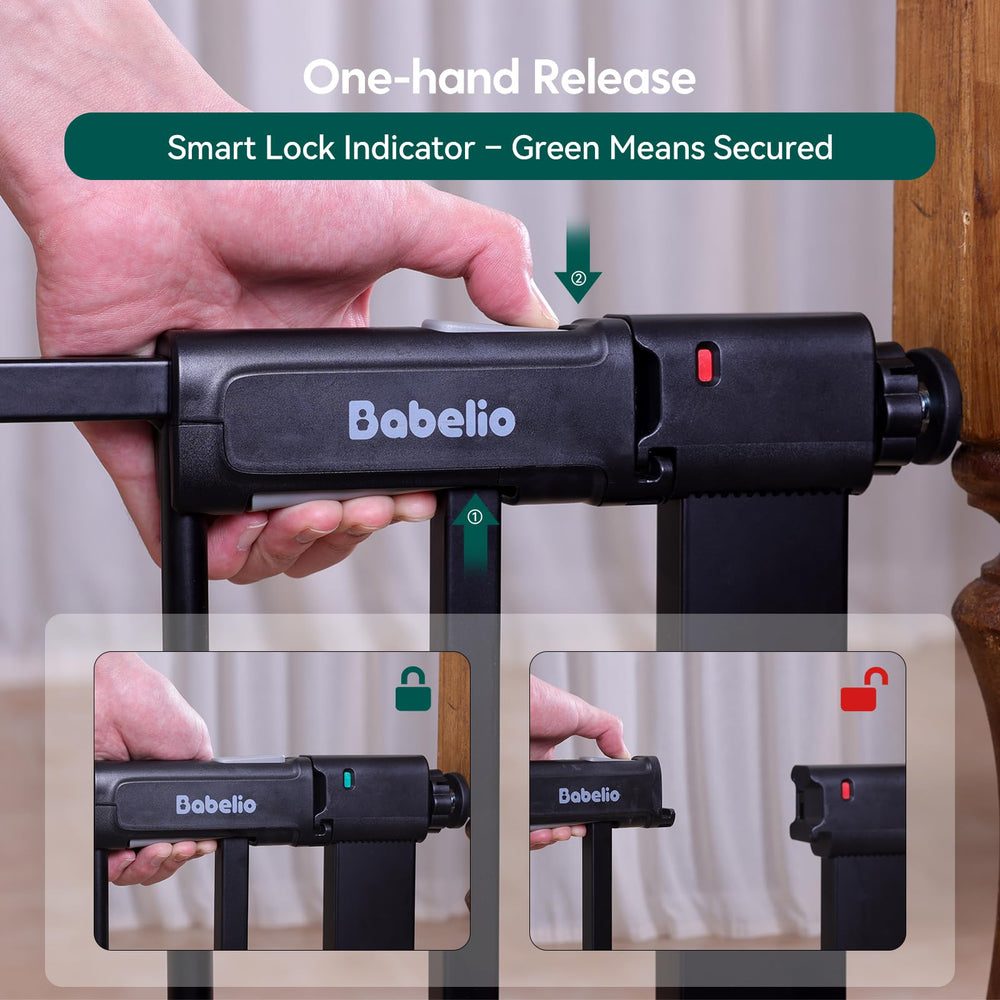 BABELIO auto-close design demonstrates hands-free closing when gate passes through under 90°