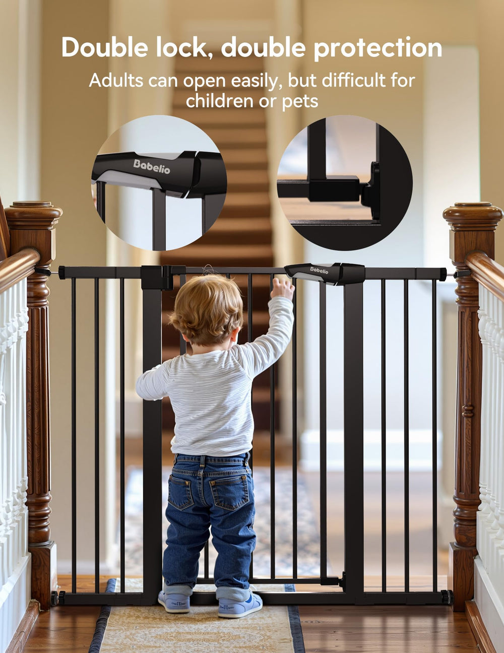 BABELIO baby gate during auto-close action for hands-free safety