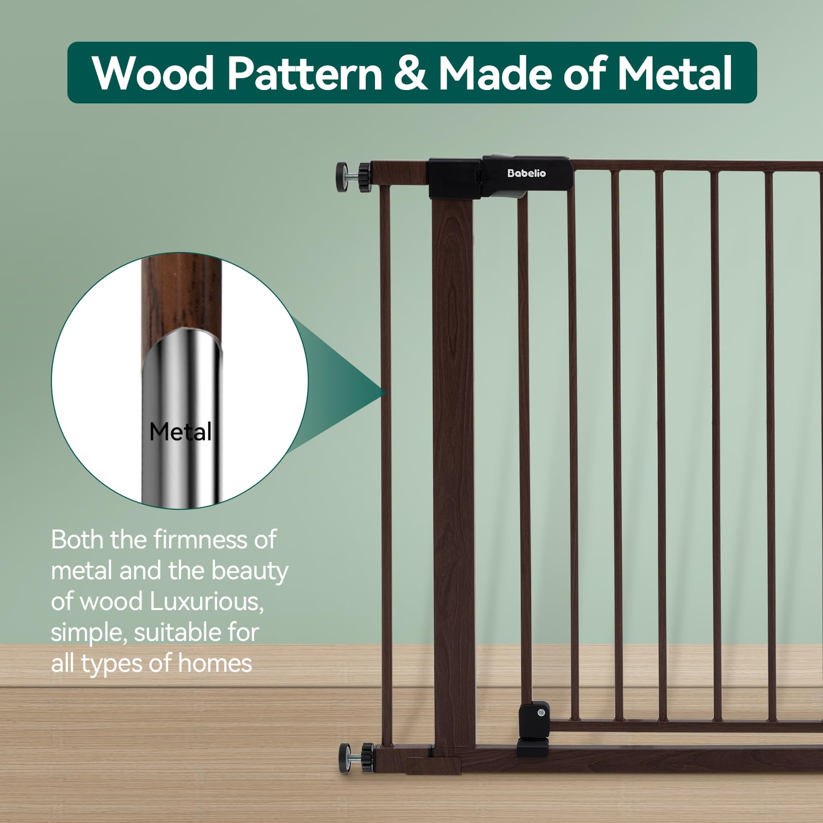 BABELIO Baby Gate fully extended for wide openings supports doorways and stair entrances.