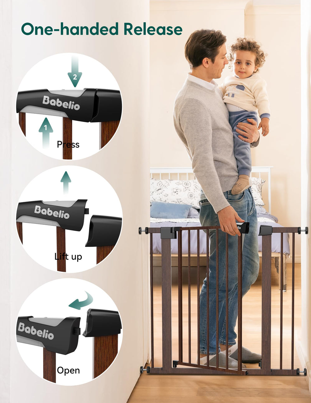 BABELIO Baby Gate pressure-mount system ensures tool-free installation.
