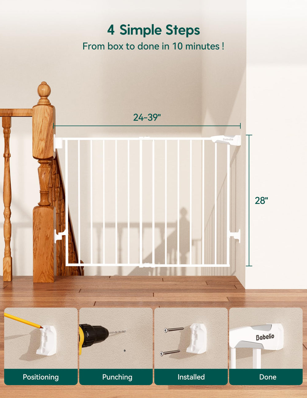 Babelio baby gate with drill-to-wall mount offers a rock-solid barrier.