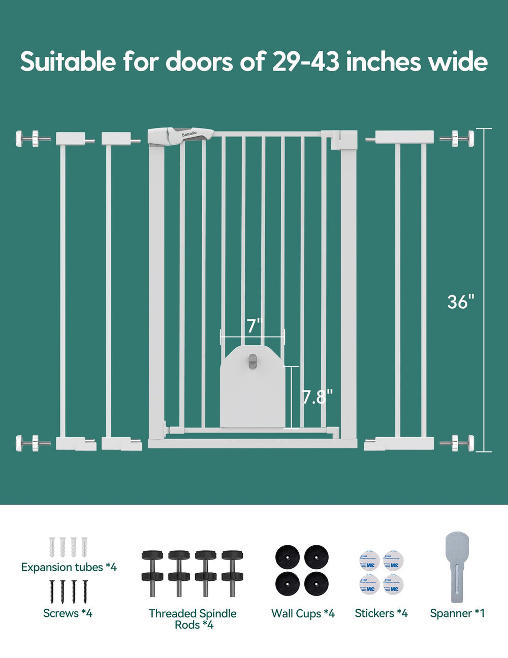 BABELIO extension pieces expand width to fit 29-43 inches.