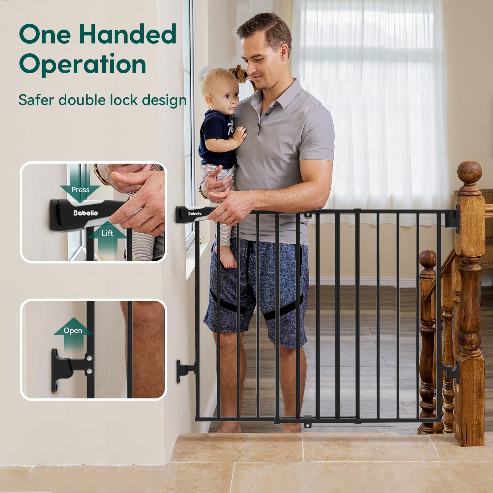 BABELIO hardware-mounted gate ensures drill-installation for a sturdy barrier.