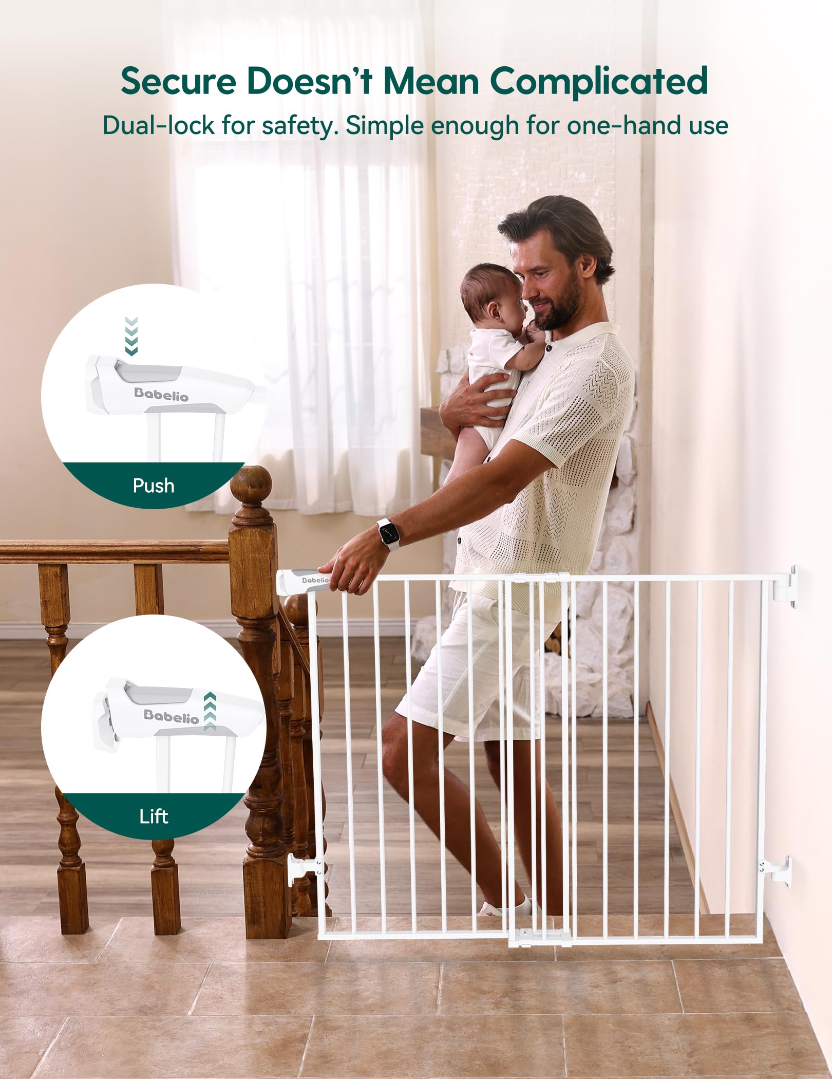 Babelio Baby Gate hardware mount shows drill-required secure wall installation