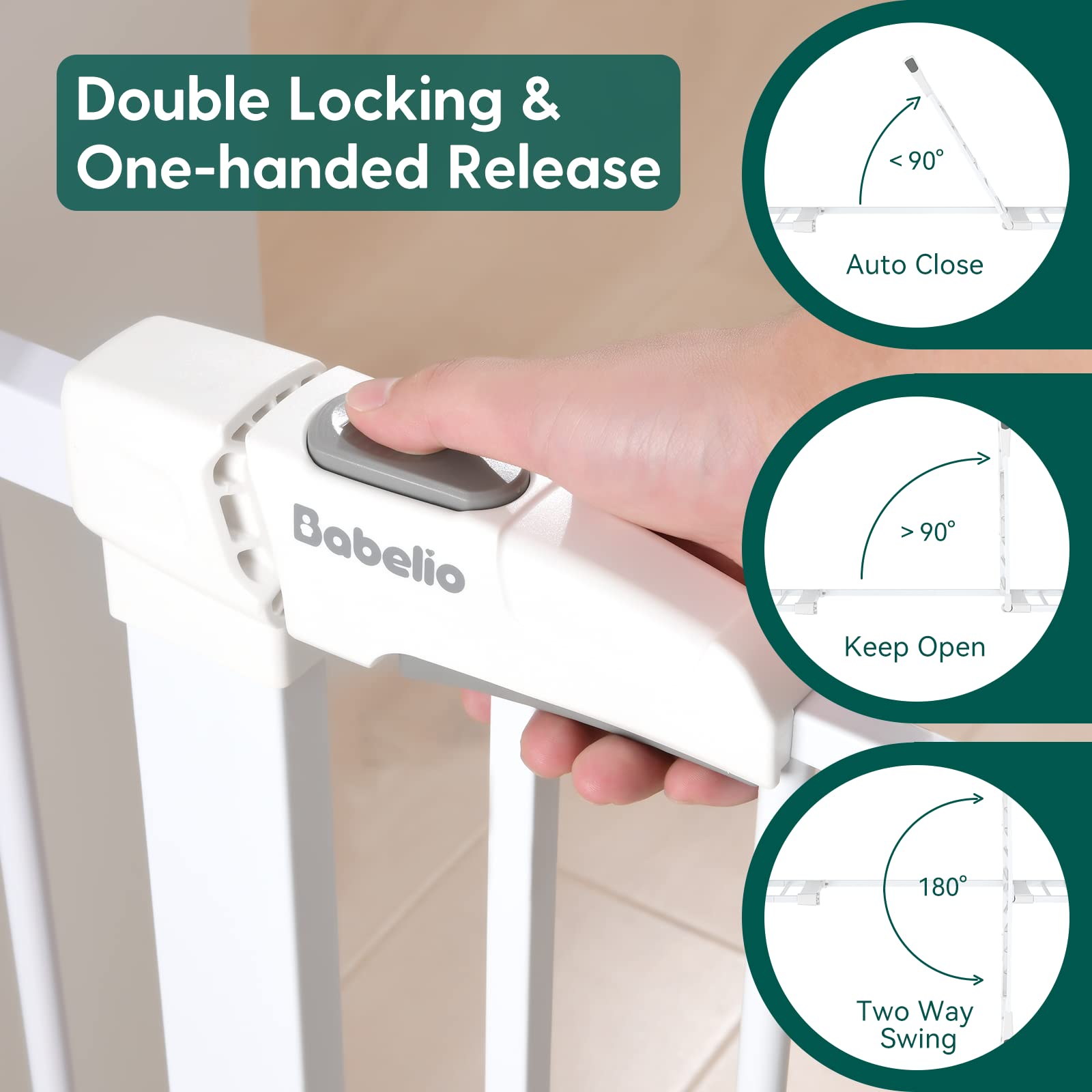 BABELIO baby gate included extensions extend reach for wider frames and stairways.