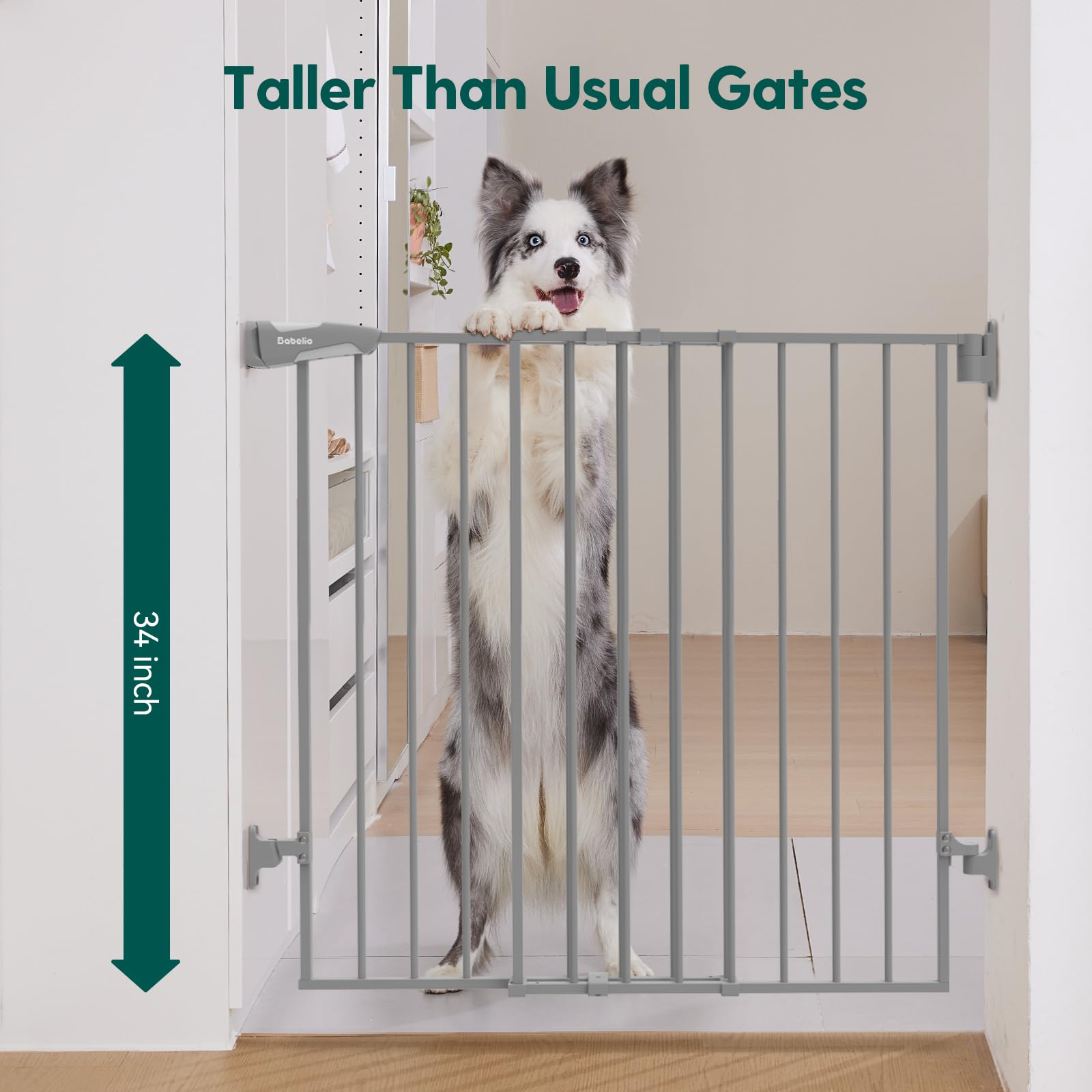 BABELIO Baby Gate no-threshold walk-through enables easy stroller passage.