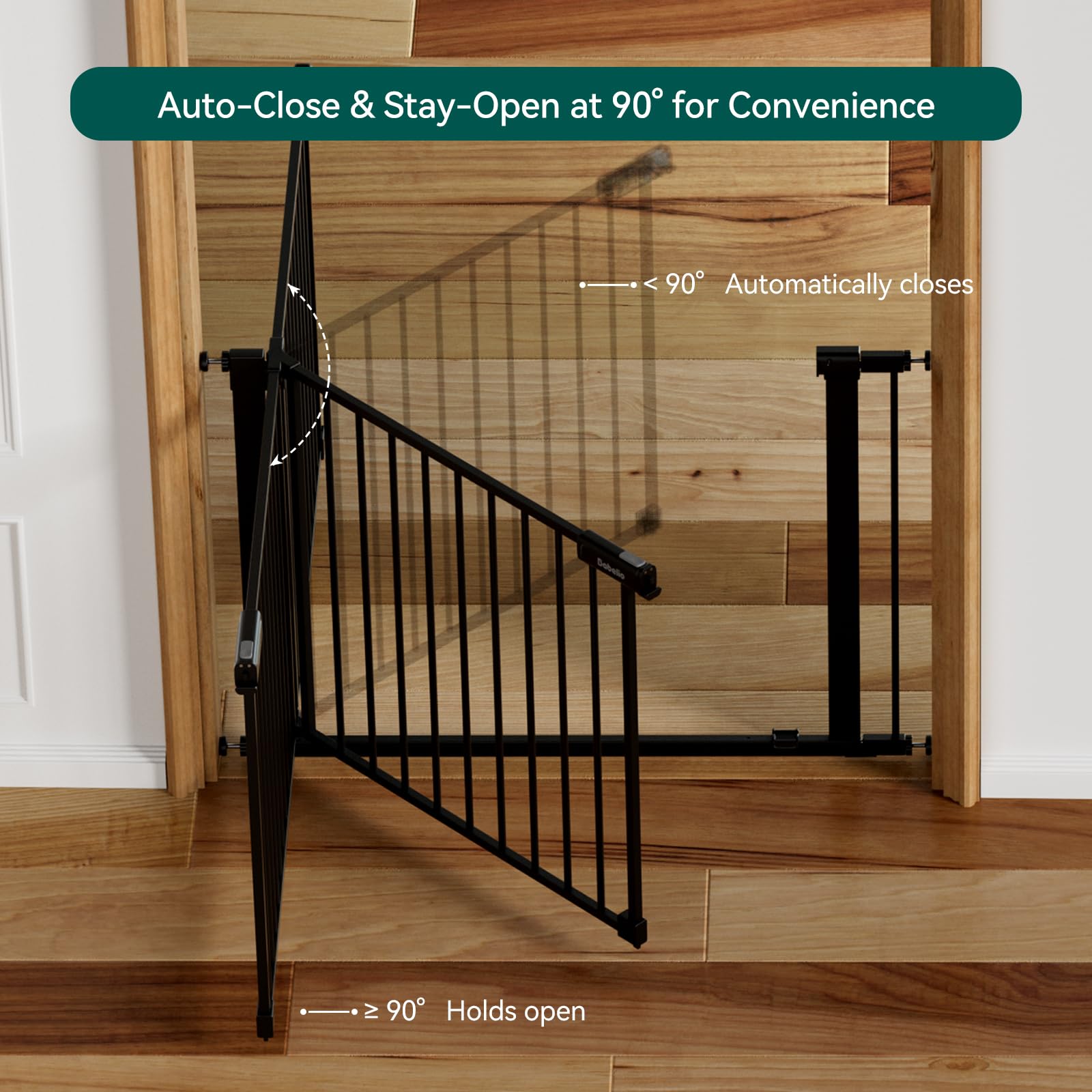 BABELIO Baby Gate pressure-mounted installation offers tool-free setup.