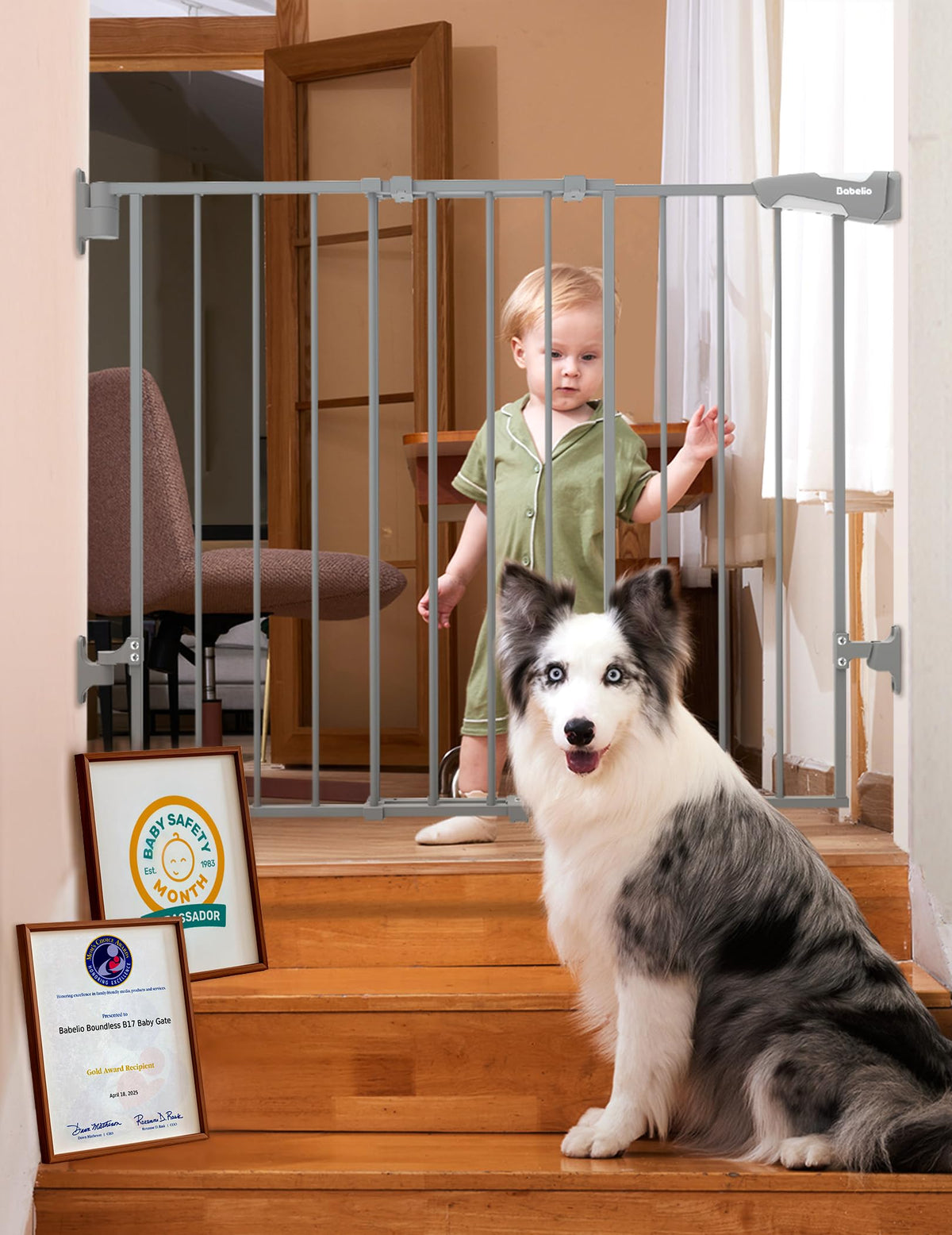 BABELIO baby gate stairs-width-adjustable shows secure fit for stairs and doorways