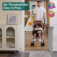 BABELIO Baby Gate walk-through design reduces tripping risk in doorway.