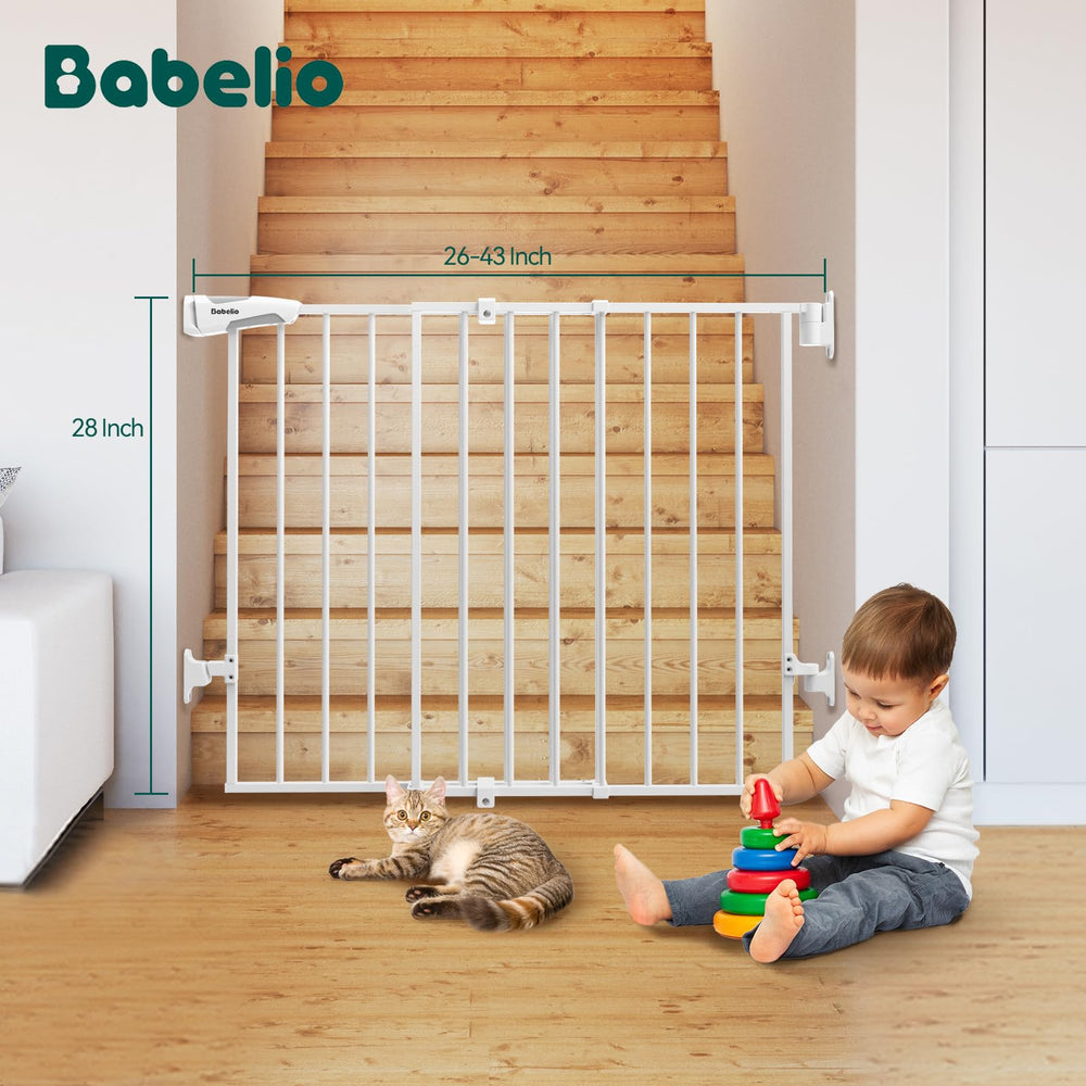 Babelio baby gate-white finish complements modern interiors while keeping safety.
