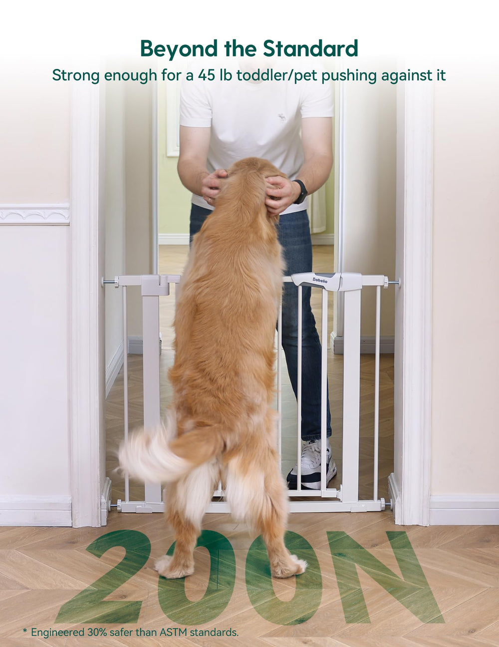 BABELIO Baby Gate fits 29-43 inch openings for versatile doorway safety.