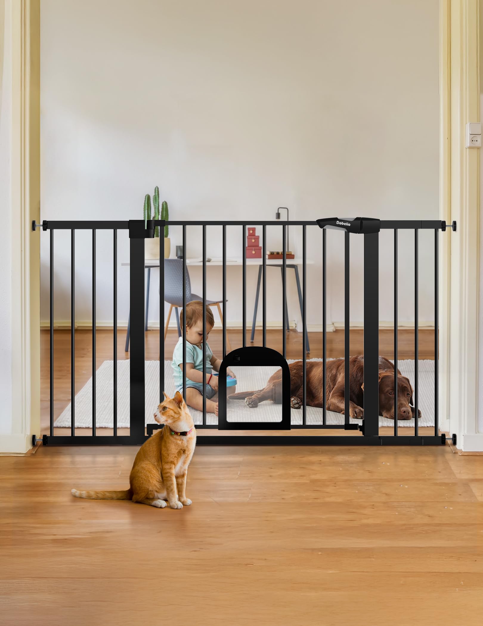 BABELIO baby gate wide-stairs protects stairs, keeping kids and pets safely contained.