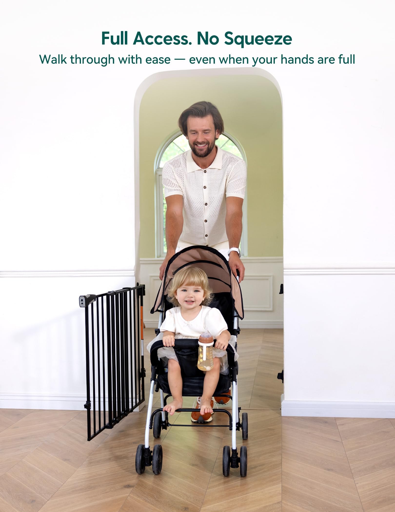BABELIO baby gate wide walkthrough enabling easy passage