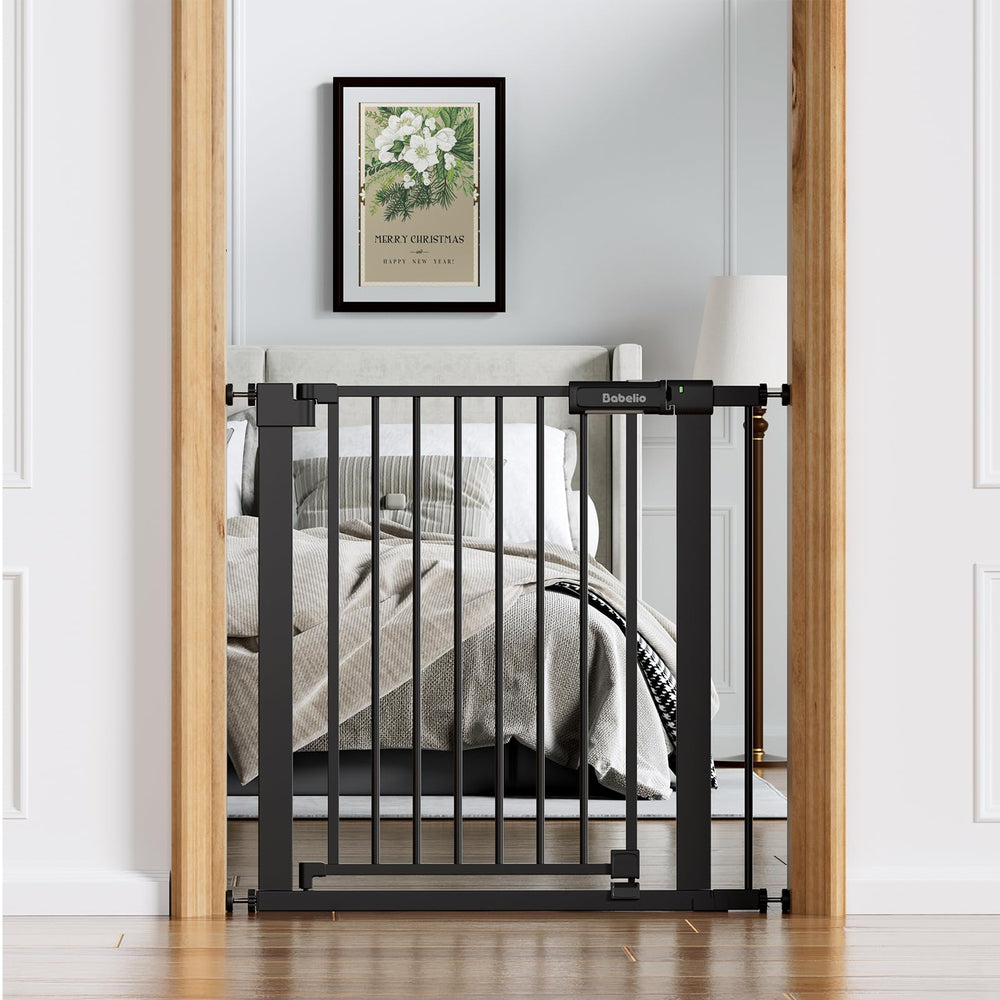 BABELIO baby gate wide walk-through for easy passage with a stroller.