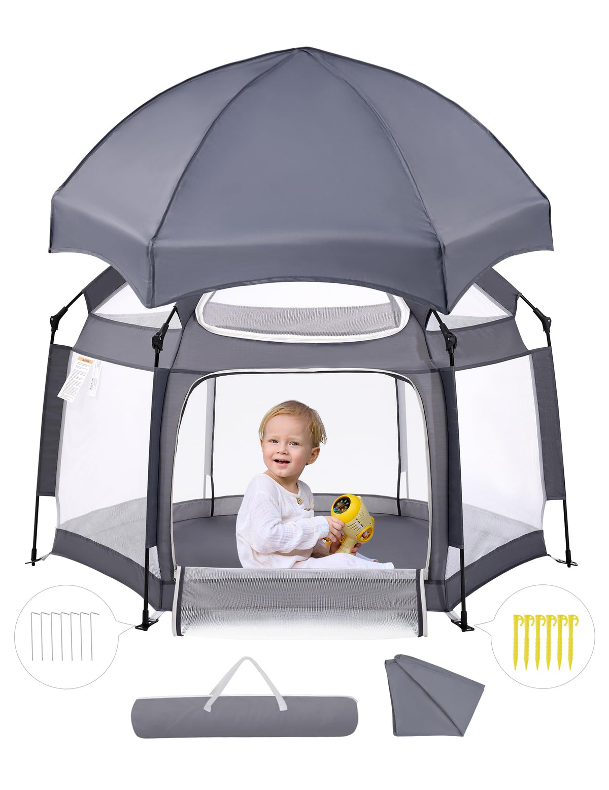 Babelio Baby Playpen Canopy setup for quick, clutter-free play.