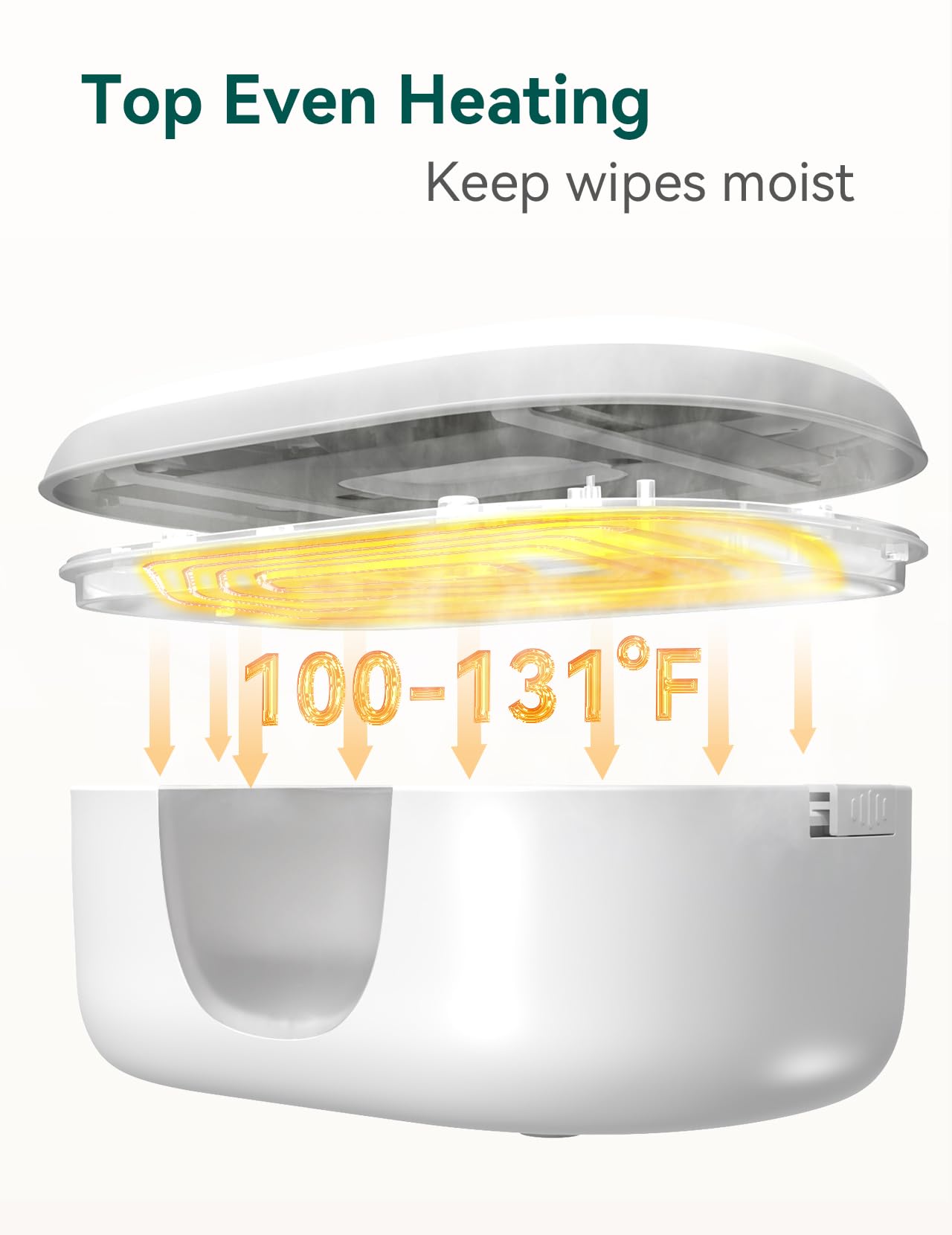 BABELIO wipe warmer with night light glows softly for night diapering.
