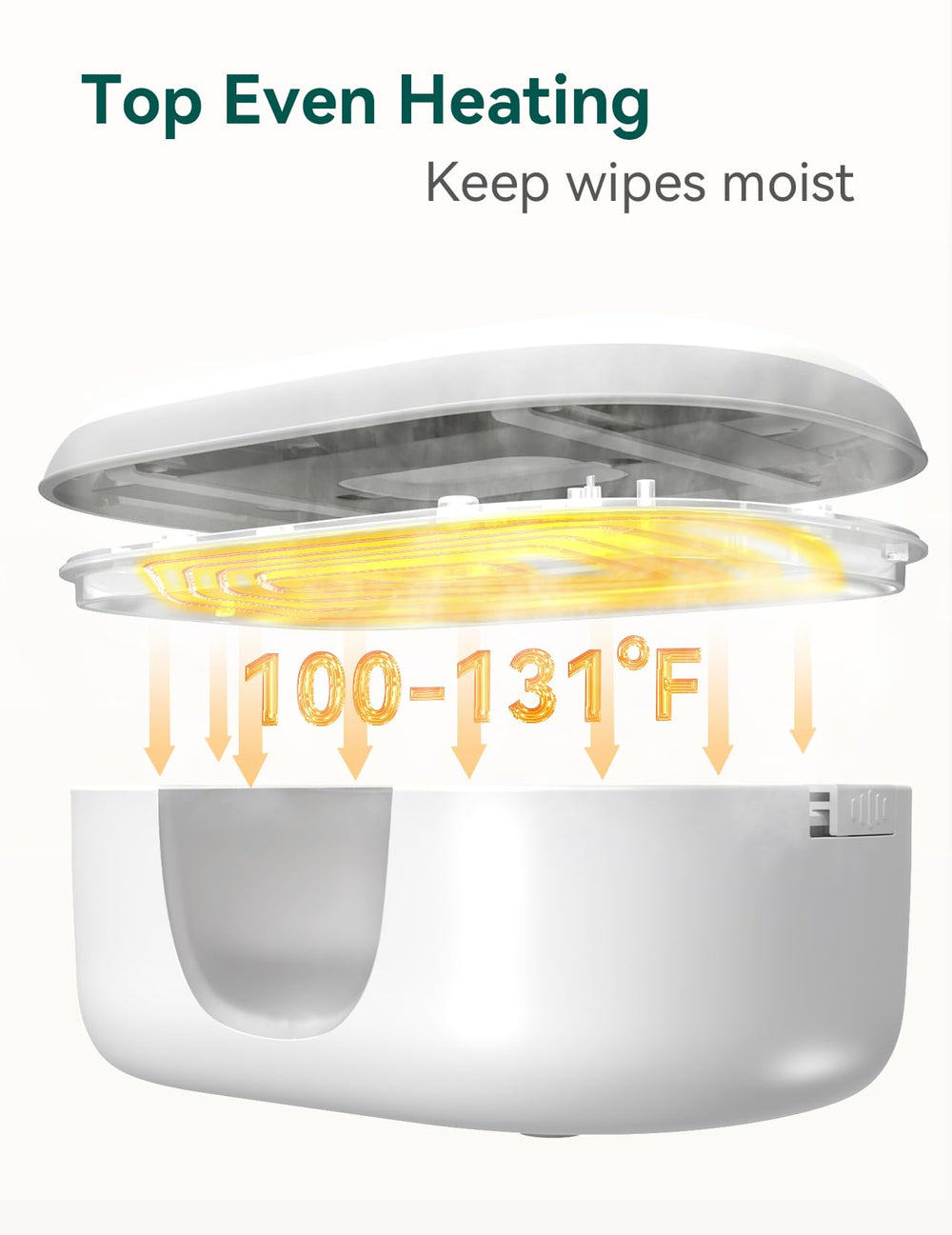 BABELIO wipe warmer with night light glows softly for night diapering.