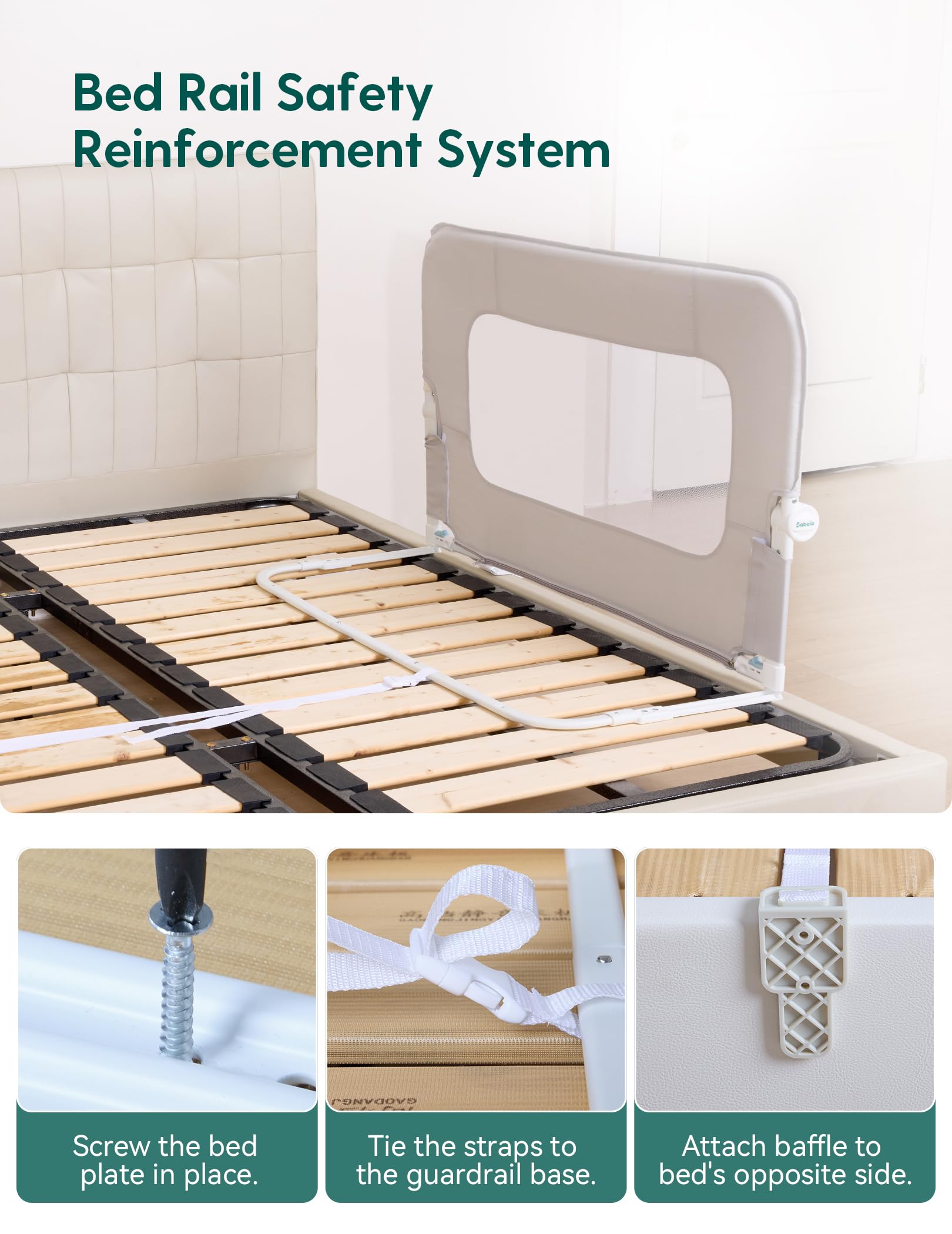 BABELIO Bed Rail breathable fabric cover is removable for easy cleaning.